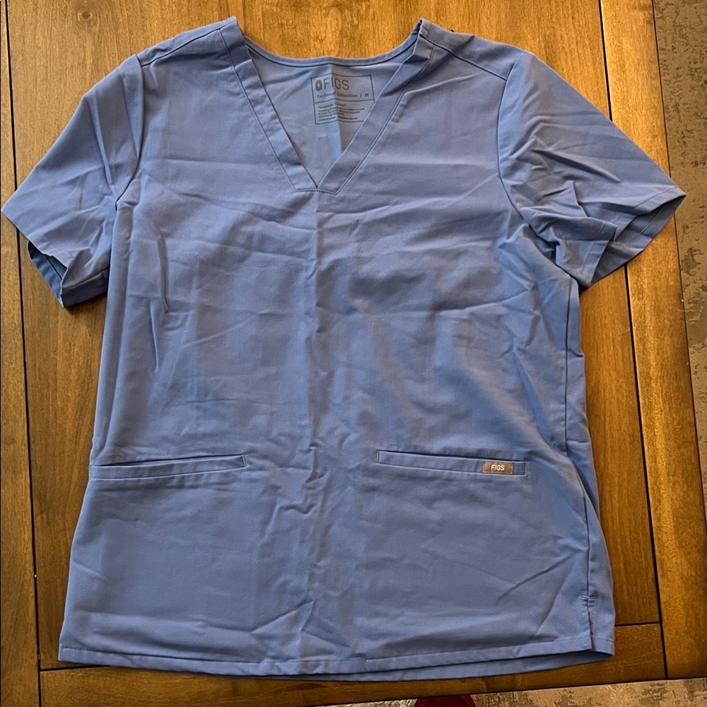 Figs Classic Blue V-Neck Scrub Top